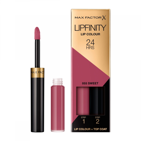 Buze - Max Factor Lipfinity 055 Sweet – Ruj Lichid Lungă Durată 24h, Roz Dulce Fresh