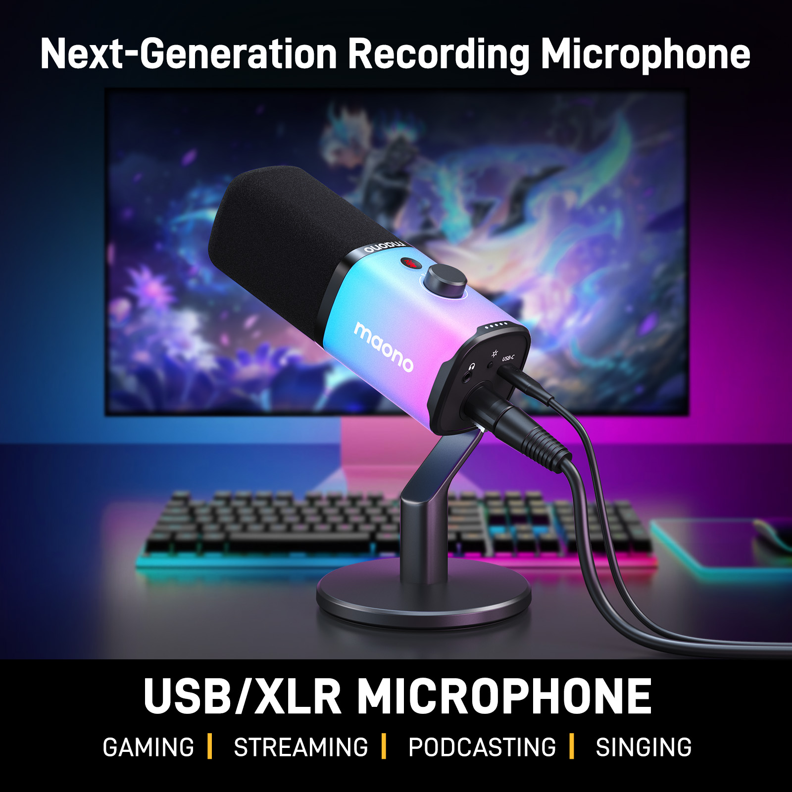 Conectivitate USB și XLR a microfonului MAONO PD100X