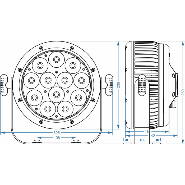 Briteq BTI-Flatpar12 proiector LED cu 12LEDx20W RGBAL+UV si IP65 [12]
