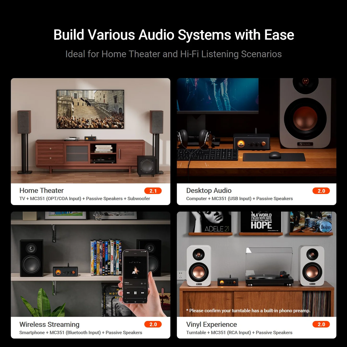 Fosi Audio MC351 2.1 Amplificator integrat cu DAC si Bluetooth 5.3 [6]