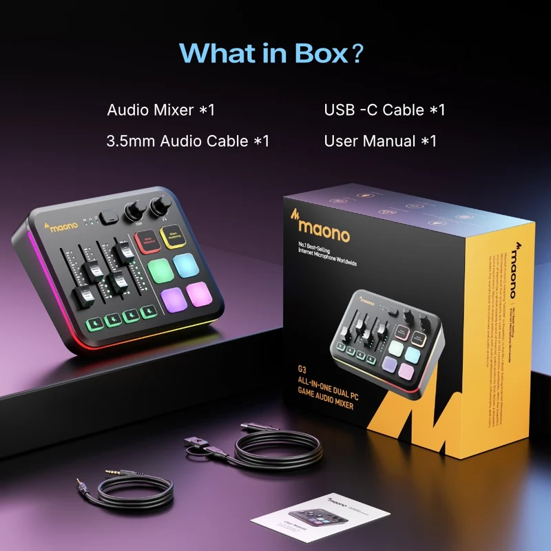 Maono G3 mixer audio pentru streaming & gaming PC, 4 fadere, Dual PC, XLR, Maono Arena [9]