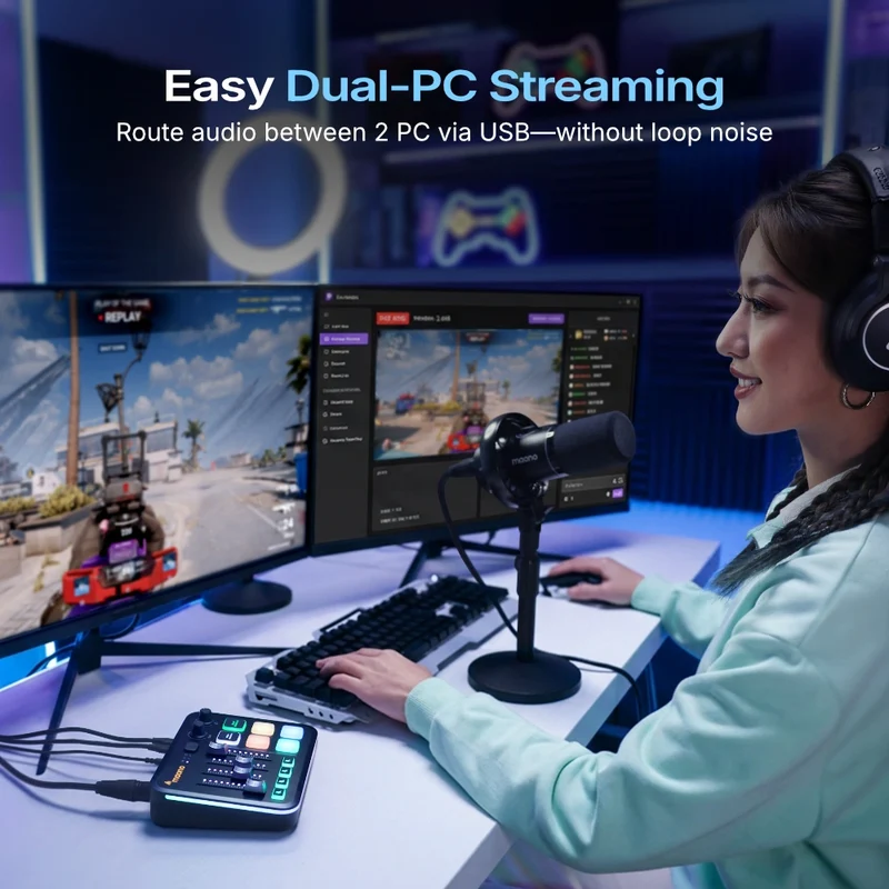 Maono G3 mixer audio pentru streaming & gaming PC, 4 fadere, Dual PC, XLR, Maono Arena [8]