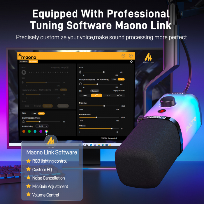 Maono PD100X RGB USB/XLR microfon dinamic pentru streaming [11]