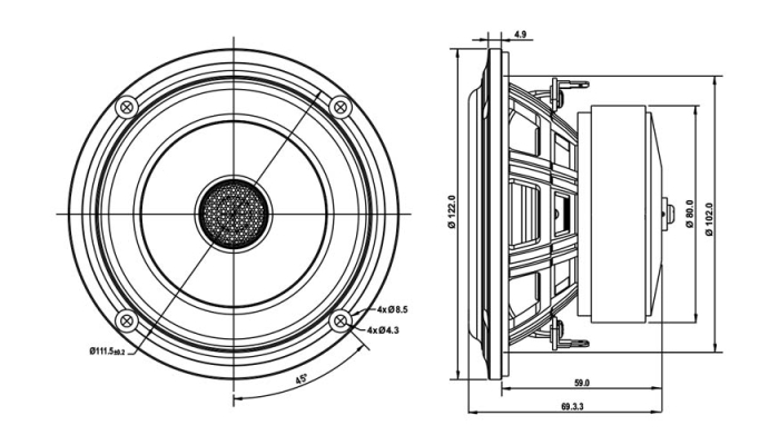 SB Acoustics SB12PACR25-4-COAX difuzor coaxial 4” aluminiu, 4Ω [3]