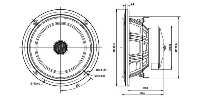 SB Acoustics SB13PFCR25-4-COAX difuzor coaxial 5” fibre naturale, 4Ω [2]