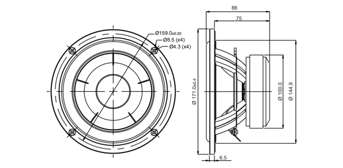 SB Acoustics SB17NBAC35-8 difuzor midwoofer 6” aluminiu, 8Ω [2]