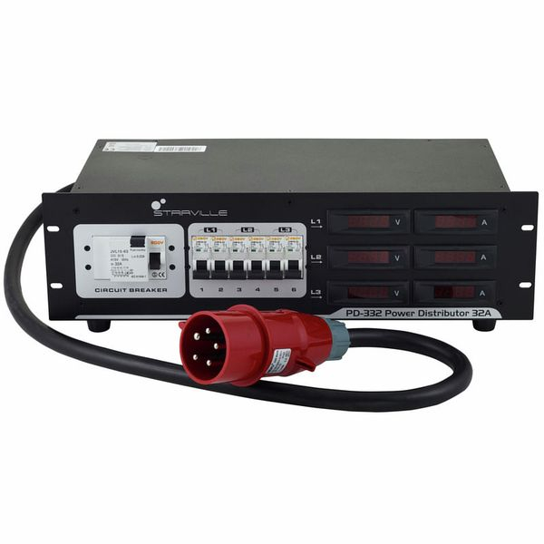 Stairville PD-332 distribuitor curent trifazat 32A, 6 Schuko + CEE 32A, rack 19” 3U [6]