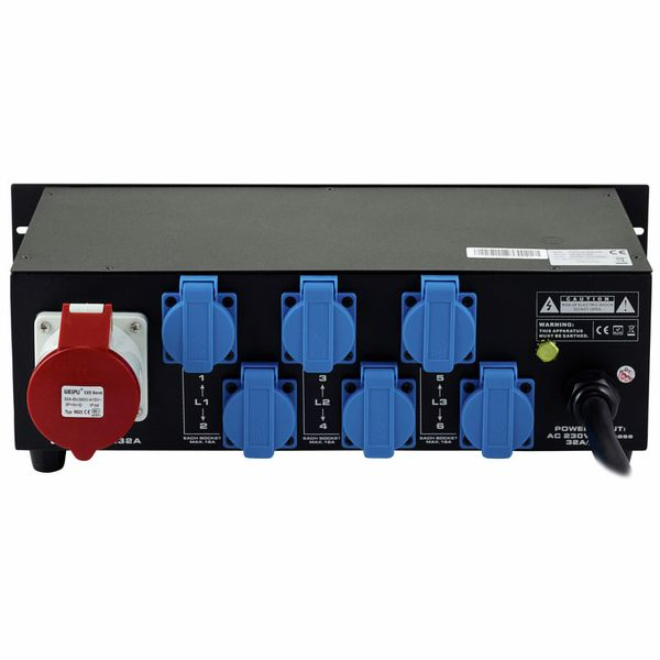 Stairville PD-332 distribuitor curent trifazat 32A, 6 Schuko + CEE 32A, rack 19” 3U [3]