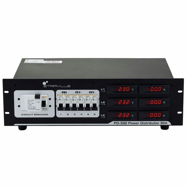Stairville PD-332 distribuitor curent trifazat 32A, 6 Schuko + CEE 32A, rack 19” 3U [2]