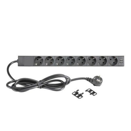 Cablu curent - Adam Hall RACK PDU 8S USB distribuitor alimentare rack 19” 1U, 8 Schuko + 2 USB-A
