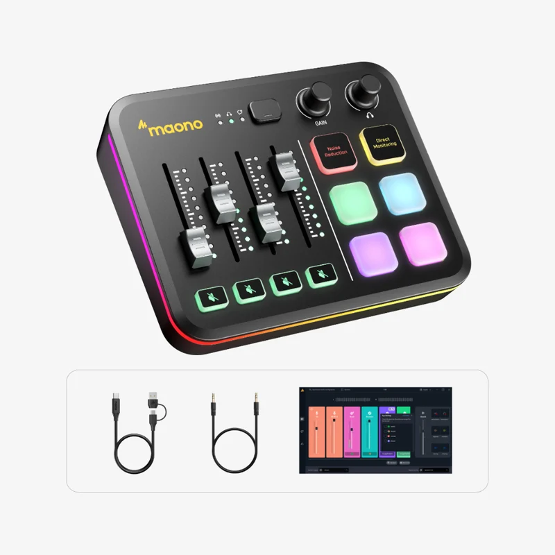 Mixere analogice si digitale - Maono G3 mixer audio pentru streaming & gaming PC, 4 fadere, Dual PC, XLR, Maono Arena