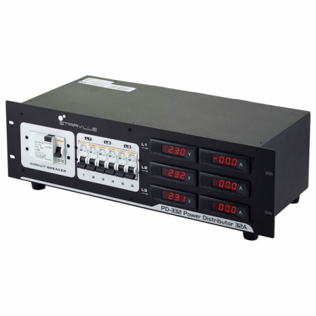 LUMINI & FX - Stairville PD-332 distribuitor curent trifazat 32A, 6 Schuko + CEE 32A, rack 19” 3U