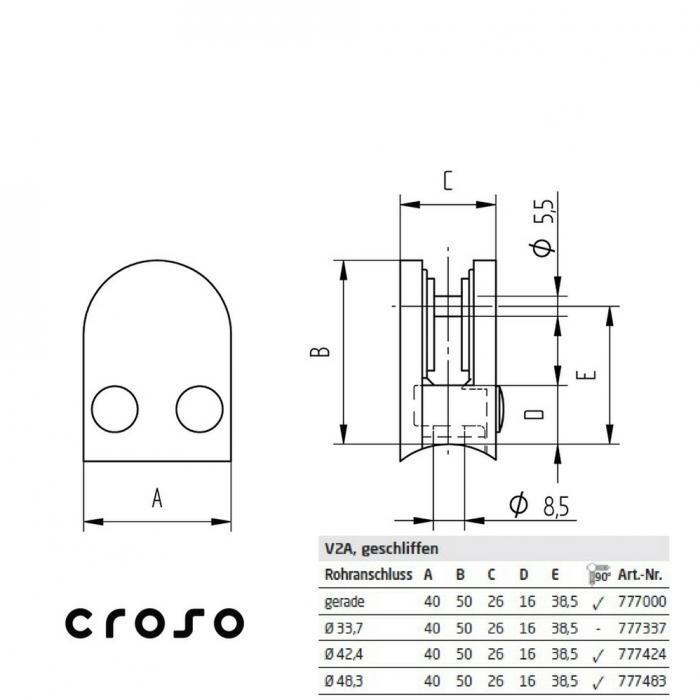 D 40x50 [Ø48,3] Materiál AISI 304 Povrch Lesk Rúrka [mm] Plochý Povrch Sklo [mm] 6 - 10,38 Polohovacie *** [3]