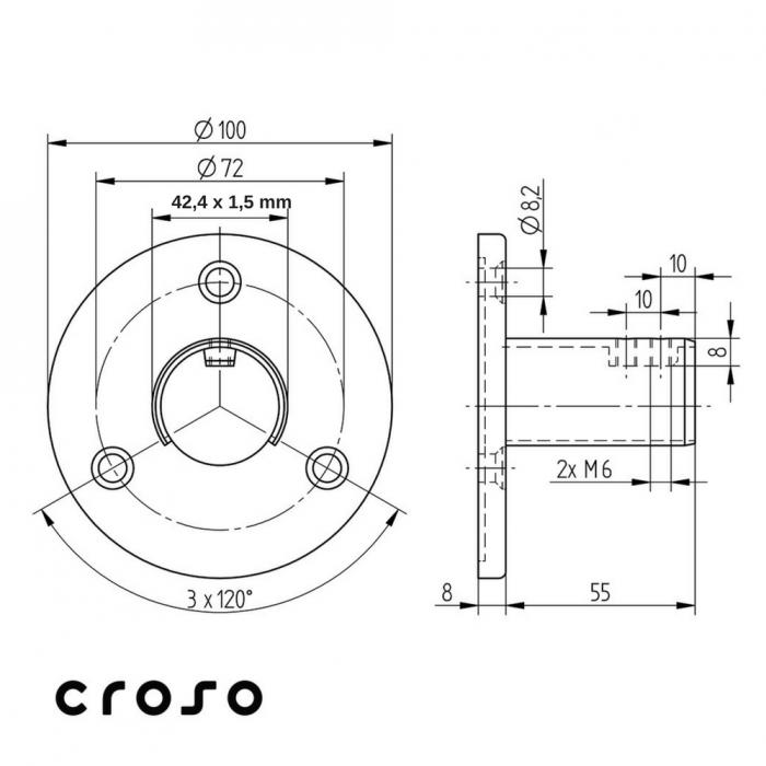 Wandanker Nutrohr O48,3x1,5mm Material V4A Rohraußendurchmesser [mm] 48.3 Oberfläche Geschliffen [1]