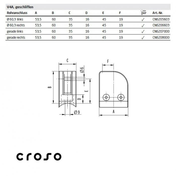 Držiak skla na rohu 53 x 60 mm ( max 16,76 mm ) Materiál AISI 316 Povrch Lesk Rúrka [mm] Plochý Povrch Sklo [mm] 13,52 - 16,76 Polohovacie doprava [2]