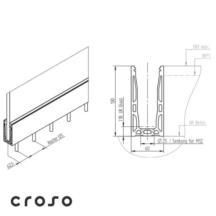 croso 2.0 light / U set 1 obrada površina sirov staklo [mm] 16,76 - 17,52 [2]