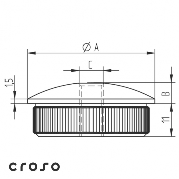 Kappe M8/Ø12 Ø33,7-48,3 x 2,6 Material V2A Oberfläche Geschliffen Ø A [mm] 42,4 x 2,0 C M8 [2]