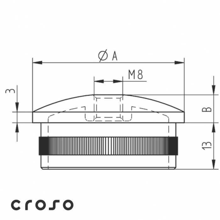 domború végzáró M8 Ø33,7-48,3 x 2,6 Anyag KO35 Felület Csiszolt Ø A [mm] 42,4 x 2,0 B 8 [2]