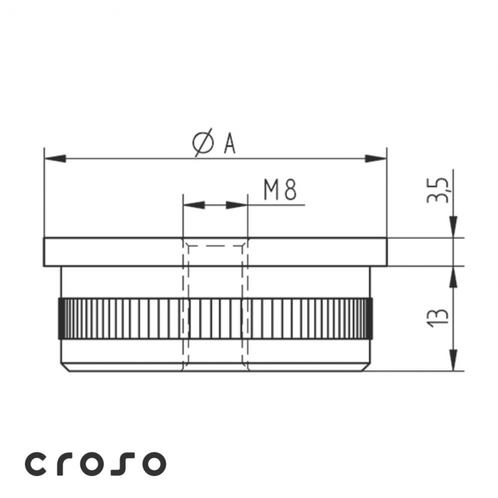 Flache Kappe M8 Ø33,7-42,4 x 2,0 Material V4A Oberfläche Geschliffen Ø A [mm] 42,4 x 2,0 [2]