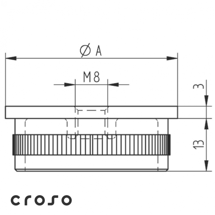 plochý zaslepka M8 Ø42,4 x 2,0-2,6 Ø A [mm] 42,4 x 2,0 Materiál AISI 316 Povrch Lesk [2]