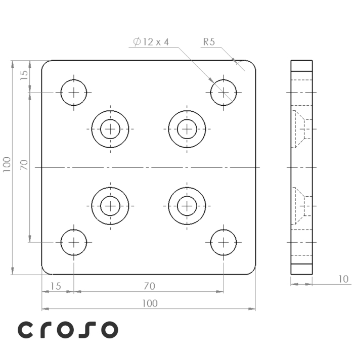 Príruba pre rohový stĺpik NINJA 90° na zábradlie, 100×100×10 mm [3]