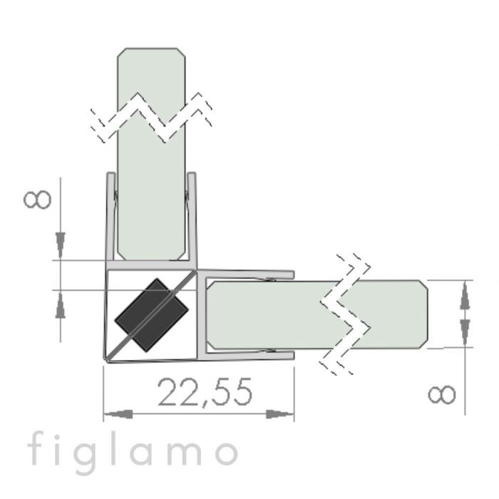mágneses tömítő 90/180° átlátszó/fekete Felület fekete Anyag PVC üveg [mm] 8,00 [4]