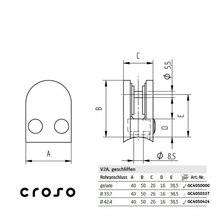 D 40x50 Rohre [mm] Gerade Oberfläche Geschliffen Glas [mm] 6 - 10,76 [2]