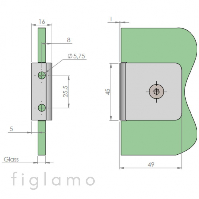 Conector cabina dus - sticla-perete 90° Finisaj Luciu Oglinda Sticla [mm] 6 - 10 Material AISI 304 [2]