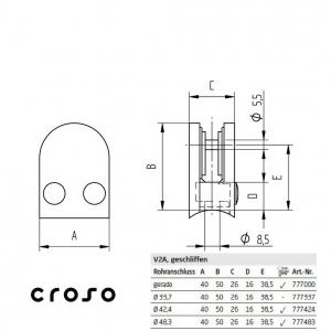 D 40x50 [Ø48,3] Material V2A Oberfläche Geschliffen Rohre [mm] 42.4 Glas [mm] 6 - 10,38 Positionierung *** [2]