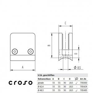 Držiak skla 55 x 55 mm ( max 12,76 mm ) Materiál AISI 304 Povrch Lesk Rúrka [mm] Plochý Povrch Sklo [mm] 12,76 Polohovacie *** [2]