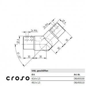 Csuklós idom fölfelé Anyag KO35 Cső külső átmérő [mm] 42.4 Felület Csiszolt [1]