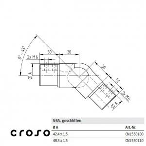 Articulatie in coborare Material AISI 316 Diametru ext teava [mm] 42.4 Finisaj Satinat [1]