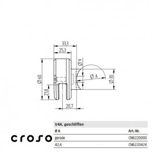 Ø 60 [fix] Material V4A Oberfläche Geschliffen Rohre [mm] 42.4 Glas [mm] 8 - 10,76 Positionierung *** [1]