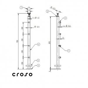 4 Traversen / Aufgesetzt / 950 mm Material V2A Oberfläche Geschliffen [1]