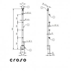 4 Traversen / Vorgesetzt / 1050 mm Material V2A Oberfläche Geschliffen [1]
