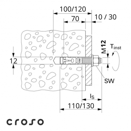 Ankerbolzen FAZ II 12/xx A4 Material V4A Länge [mm] 130 Gewinde M12 [1]