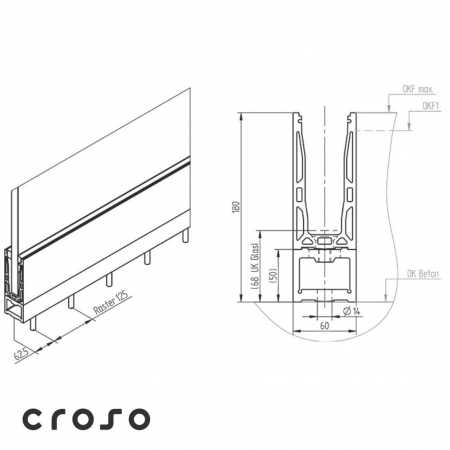 croso 2.0 light / U h set 2 Oberfläche roh Glas [mm] 16,76 - 17,52 [1]