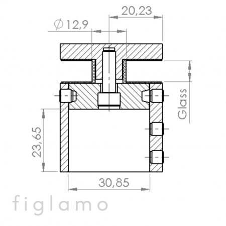 fixare perete/sticla pt. 30x10 Finisaj Satinat Material AISI 304 Sticla [mm] 6 - 12 [2]