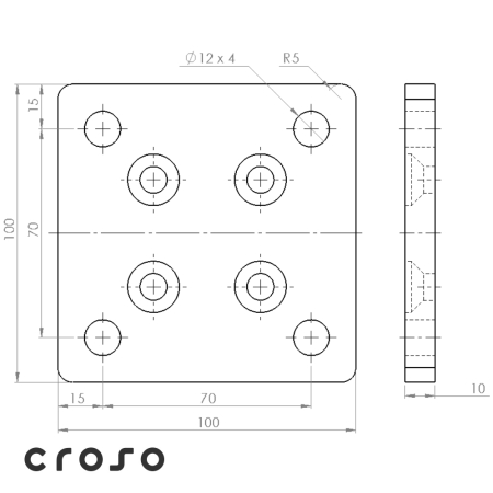 Príruba pre rohový stĺpik NINJA 90° na zábradlie, 100×100×10 mm [2]