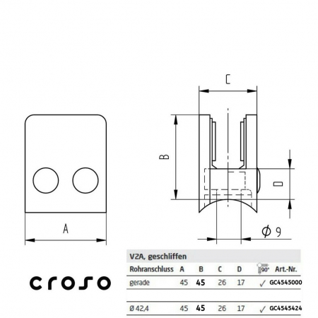 45x45 Oszlop [mm] 42.4 Anyag KO33 Felület Csiszolt [1]