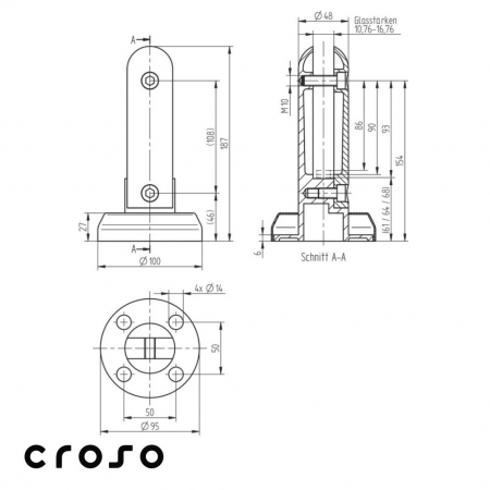 Tartókonzoll üvegkorláthoz, kerek Felület Csiszolt [1]