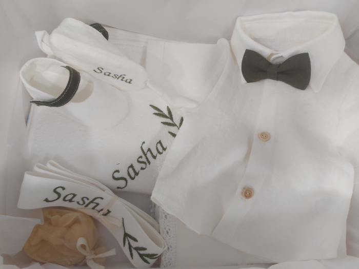 Costumas din in pentru baietei Sasha - verde olive [5]