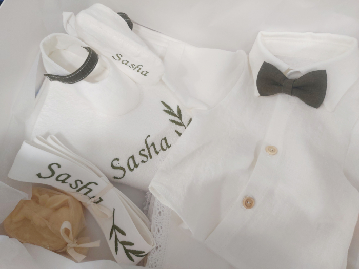 Costumas din in pentru baietei Sasha - verde olive [4]