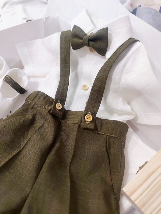 Costumas din in pentru baietei Sasha - verde olive [2]