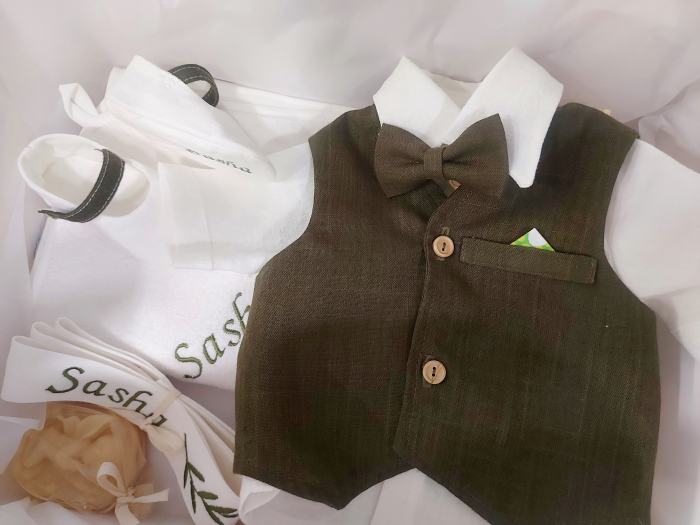 Costumas din in pentru baietei Sasha - verde olive [3]