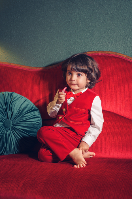 Costumas elegant din catifea pentru baieti - Red Velvet [4]