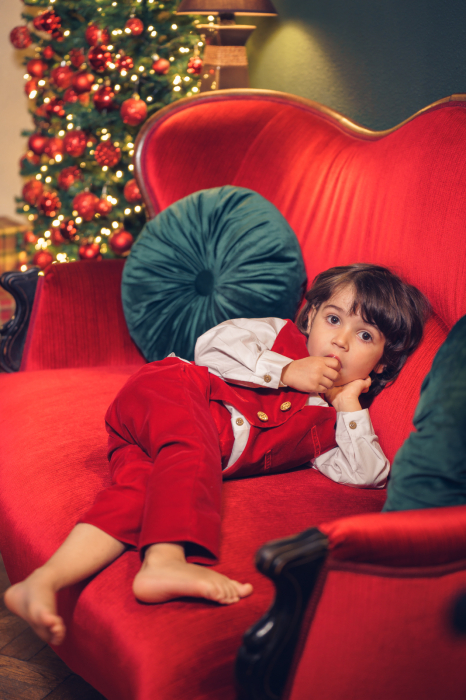 Costumas elegant din catifea pentru baieti - Red Velvet [6]