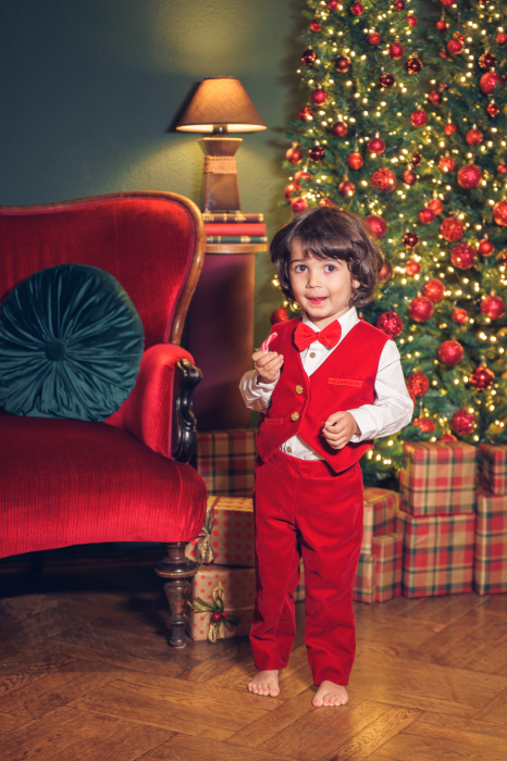 Costumas elegant din catifea pentru baieti - Red Velvet [7]