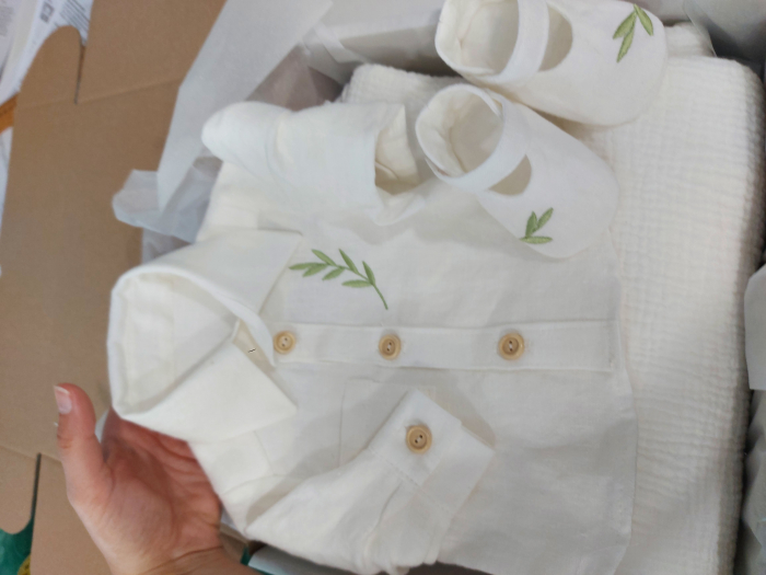 Costumas pentru baietei din in pur - Greenery [3]