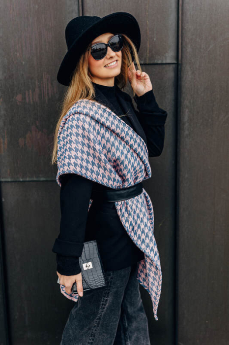 Esarfa Pepitka Grey & Pink I angora, lana alpaca, matase, bumbac [5]